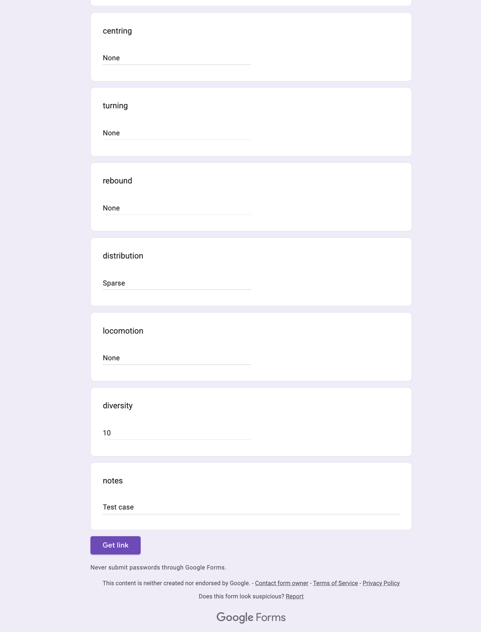 Fill in the form with example entries then press 'Get link'.